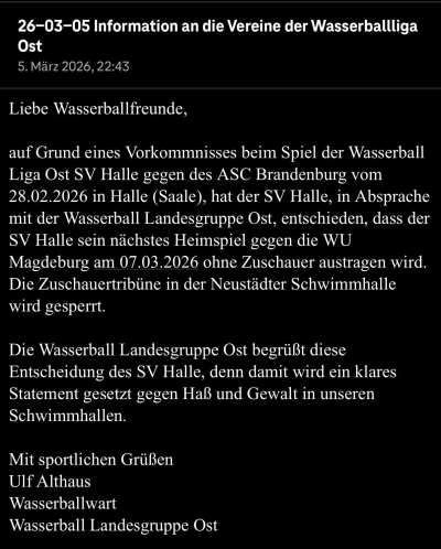 Punktspiel der WUM Herren beim SV Halle am Samstag ohne Zuschauer