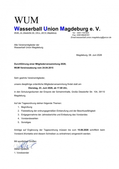 Einladung zur WUM-Mitgliederversammlung